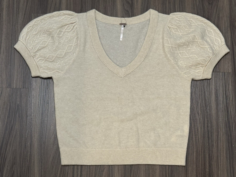 Free People Annabel 100% Cashmere Short-Sleeve Cropped Sweater - Women's Size XL